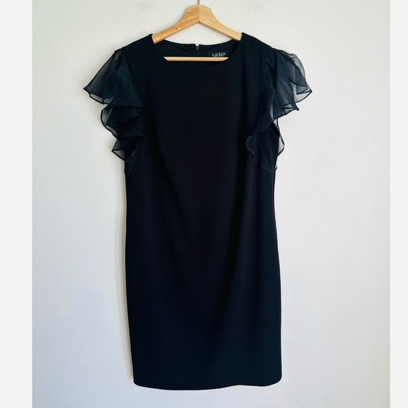 Ralph Lauren • Crepe Flutter-Sleeve Dress in Black - Picture 4 of 8